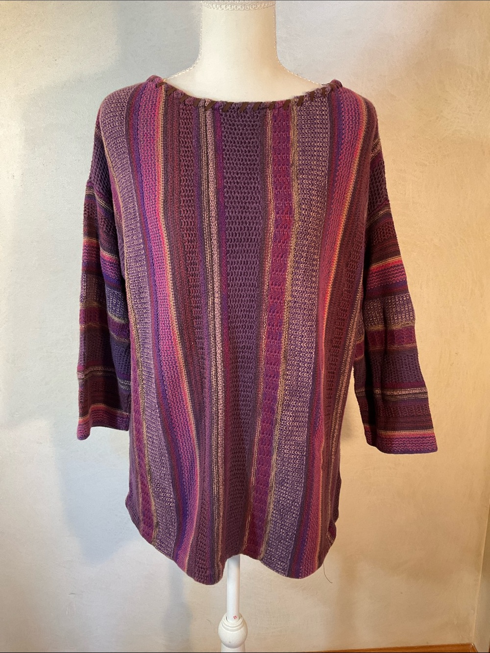Chaps Purple and Magenta Striped Knit Sweater